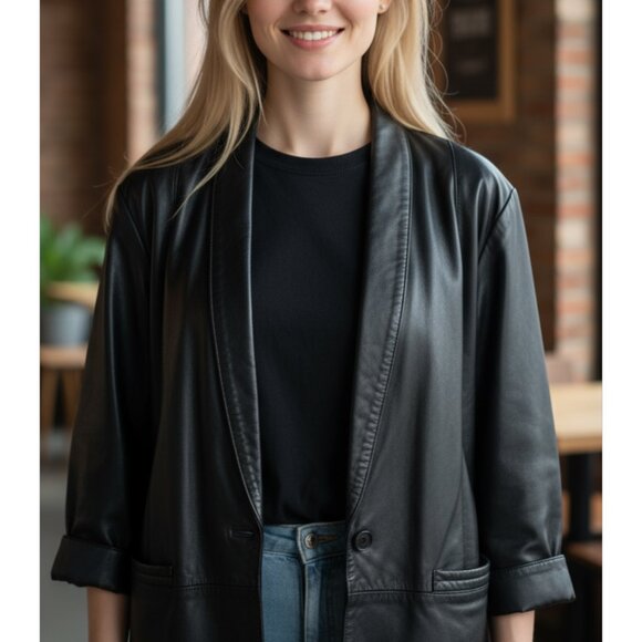 Vintage 90's Wilson's Black Leather Jacket Slouchy Oversize Women's Size Small - Picture 1 of 10